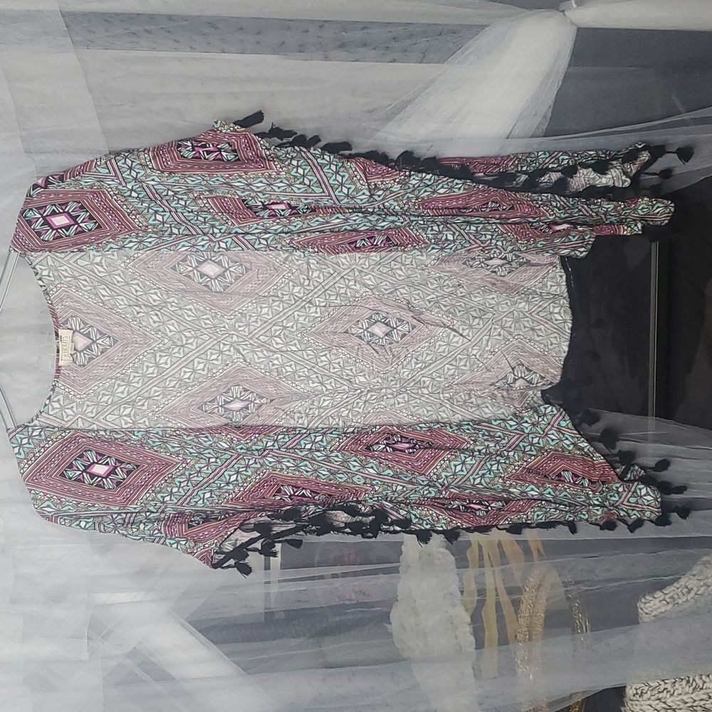 LA Hearts Tribal Fringe Open-front Poncho OS Multicolor